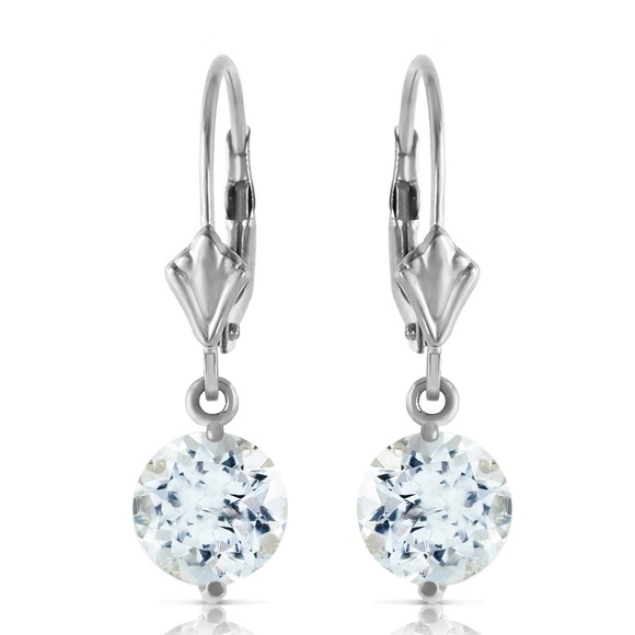 14K. SOLID GOLD LEVERBACK EARRING WITH AQUAMARINES